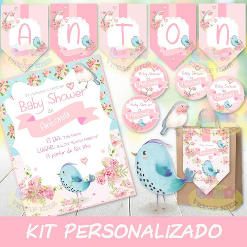 Pack Imprimible Pajaritos Shabby Personalizado