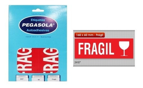  Etiqueta Cartel Fragil Vigor Pegasola 3957  160x60mm