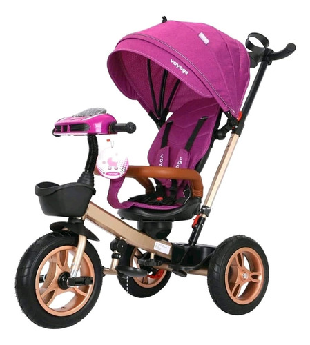 Triciclo Para Bebes Y Niños Con Guiador Usb Gira Y Reclina Color Rosa Chicle