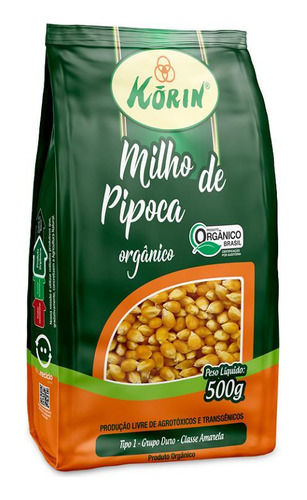 Milho De Pipoca Orgânico Korin 500g - Antioxidante E Seguro