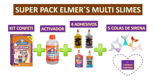 Super Pack Elmers Multi Slime Con Colas De Sirena + Receta
