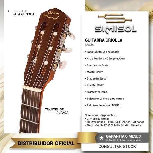 Imagen 5 de 7 de Guitarra Electro Criolla Gracia G10eq Media Caja +funda Cuot