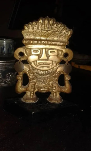 Figura De Totem En Bronce Con Base De Madera Perfecto Estado