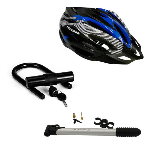 Kit Xclusive Casco Mtb L, Inflador Y Candado U Lock