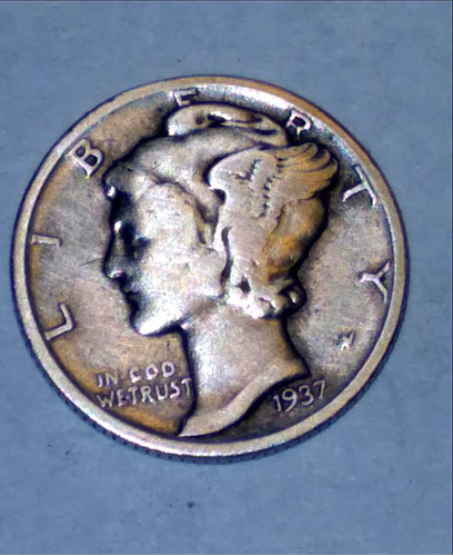 Moneda 1 Dime Estados Unidos Usa Plata 900 1937