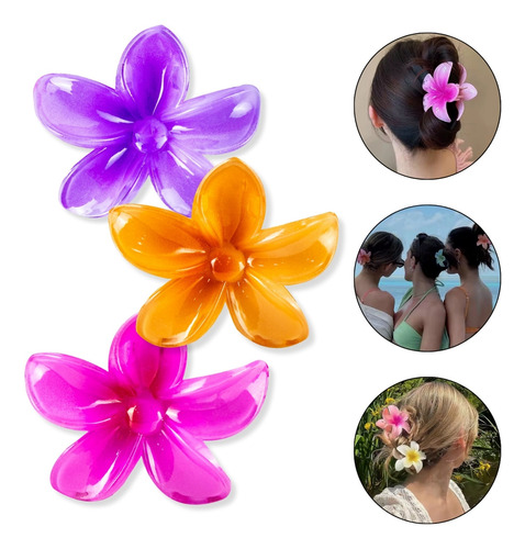 Kit 3 Presilha Grande Flor Do Havaí Cabelos Prendedor Praia