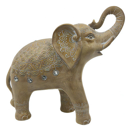 Escultura Elefante De Resina Marrom Amadeirado 25,5cm