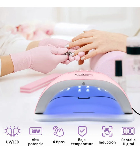 Lampara Led Uv Quanna De Manicura Sun X5 Secador Para Uñas Secado Rápido 4 Temporizador 99s Sin Dolor Sensor Infrarrojo Automático Gel De La Extensión / Gel Uv / Gel Polaco Color Rosa+1 Pinza Clip