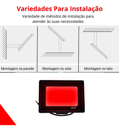 Refletor Holofote 300w Luz Vermelho Resistente A Agua 127/220V Ip66 127/220V Uso Externo Vermelha