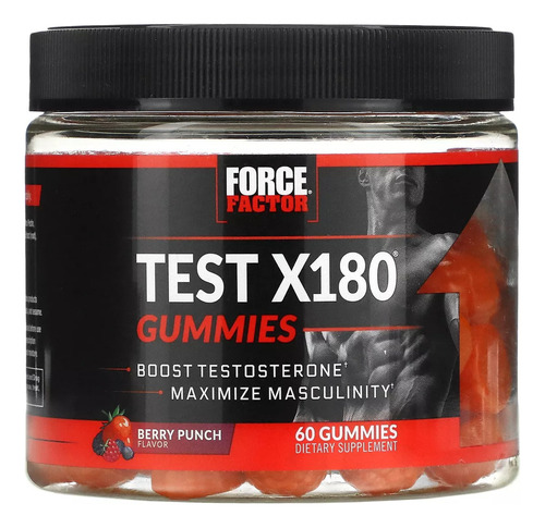 Force Factor Test X180 60 Gomitas Sabor Ponche De Bayas