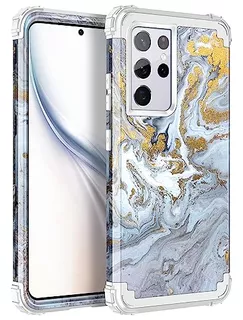 Funda Para Galaxy S21 Ultra 5g Proteccion 3en1 Gris Dorado