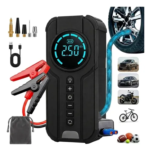 Kit Arrancador De Bateria Inflador Auto Moto 4 En 1 + Adaptador 220v