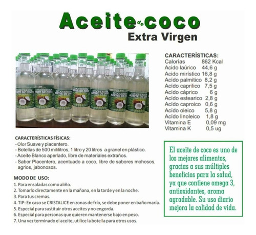 Aceite De Coco Extra Virgen Gran Calidad