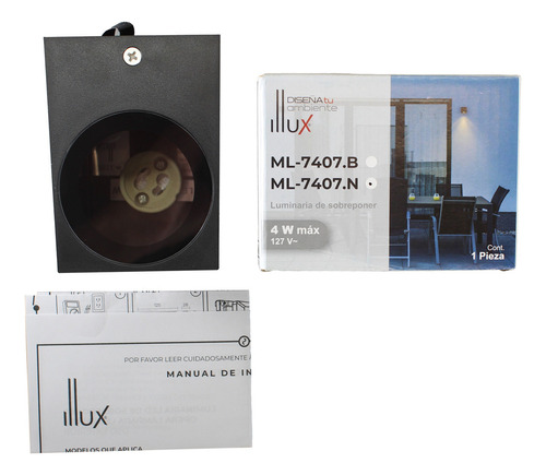 Luminaria Led De Sobreponer En Pared Minimalista 7w Color Negro Merlín Illux Ml-7407