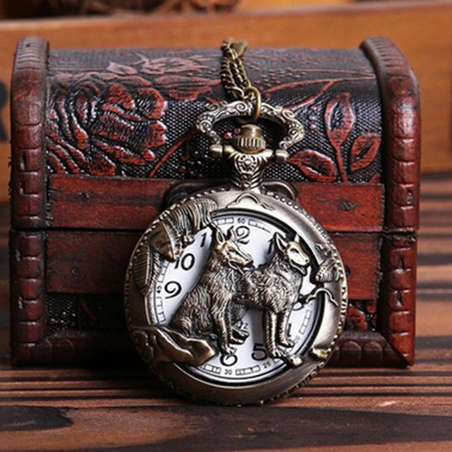 Ange Reloj De Bolsillo De Cuarzo Con Collar De Lobo Hueco Vi