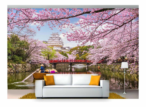 Papel De Parede Japão Barco Castelo Flores 3d Ncd215