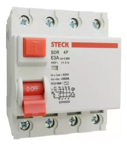 Interruptor diferencial miniatura-para riel din Steck 63a 30ma 400v SDR46330