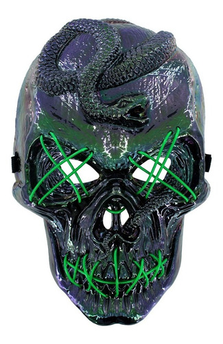 Máscara Con Luz Neón Y Diseño De Calavera Con Serpiente
