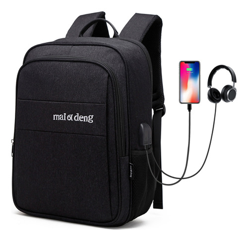 Mochila Para Laptop De 15.6 Pulgadas, Mochila De Viaje Para Laptop, Con Puerto Carga Usb, Ideal Para Negocios, Mejor Mochila Para Escolar Color Negro Diseño de la tela Nylon