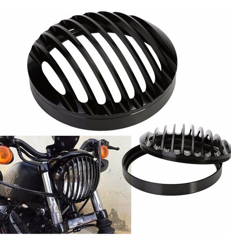 Cubierta De Aluminio Negro Parrilla De Faro Para Harley