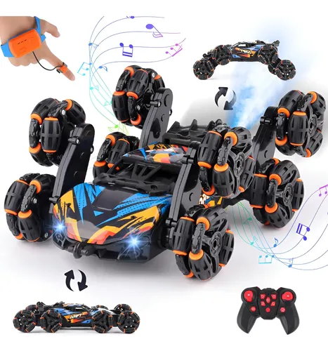 Auto De Truco Control Remoto Dual Con 8 Ruedas Transformable Negro Anikids