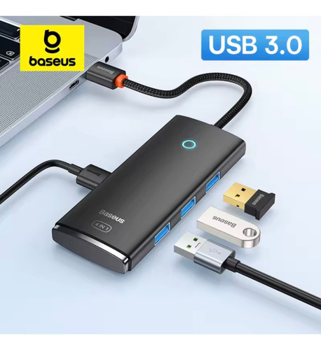 Hub Baseus Adaptador Usb-a 4 Portas Usb 3.0 Preto