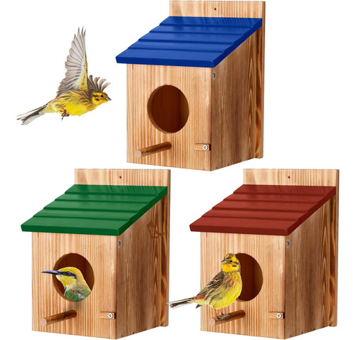 Casitas De Madera Para Pájaros Al Aire Libre 3 Piezas