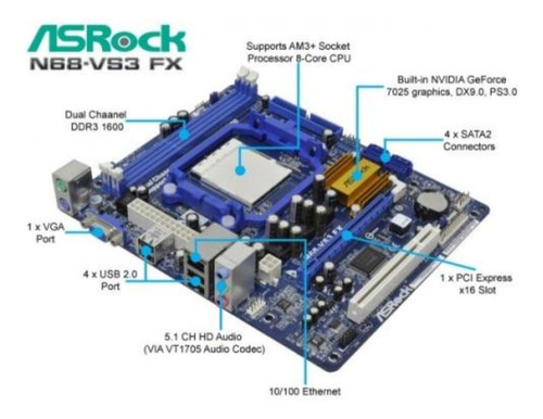 Placa Mãe Asrock N68-vs3 Fx Socket Am3 Ddr3 Com Espelho