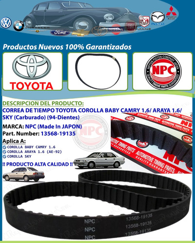 Correa De Tiempo Corolla Baby Camry Araya 1.6 Sky 94-dientes