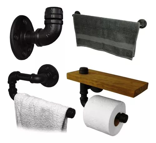 Juego de accesorios de baño negro de 4 piezas, toallero, juego de toal -  VIRTUAL MUEBLES
