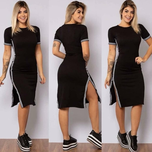 vestido midi com listra lateral