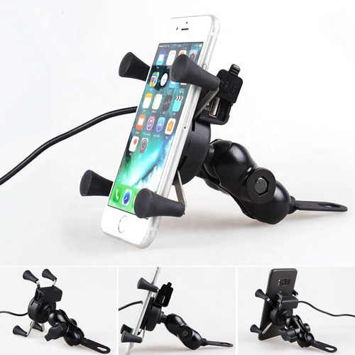 Porta Celular Para Moto Soporte Tipo X Con Cargador Usb /r&c