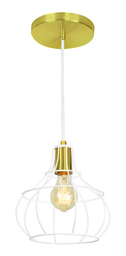 Lustre Pendente Luminária Aladim Aramado Branco Com Dourado