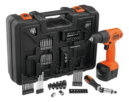 Taladro atornillador inalámbrico de 10mm Black+Decker CD121K100 12V+ accesorios con estuche de plástico 110V/220V