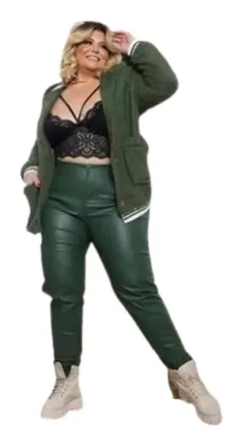 Calça couro fake plus size 2025