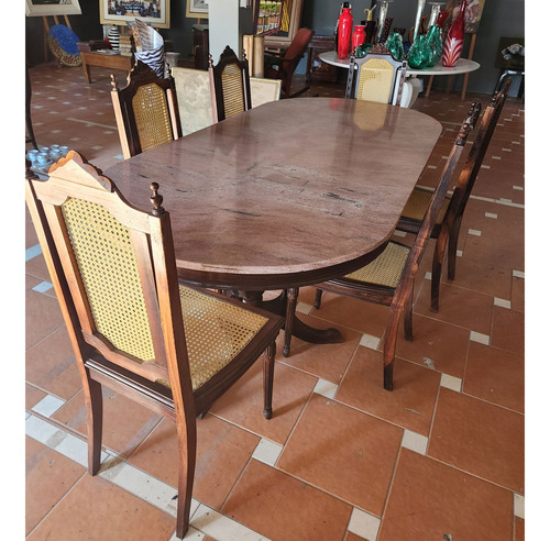 Antiga Mesa Jantar Jacarandá Mármore Rosa Cadeira Palhinha (Usado)