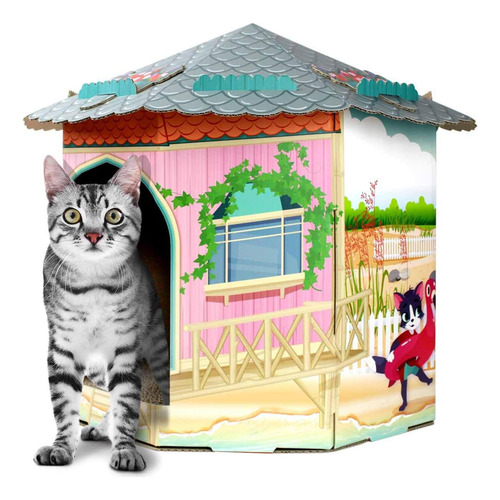 American Cat Club Cat House & Cat Scratcher Con Hierba Gater