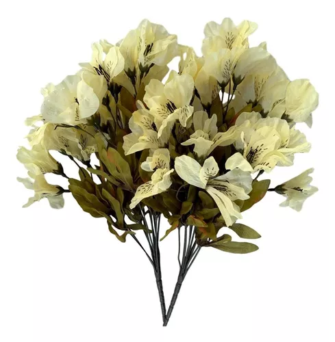 2 Galhos Com 25 Flores Astromelia Artificial 45 Cm Realista