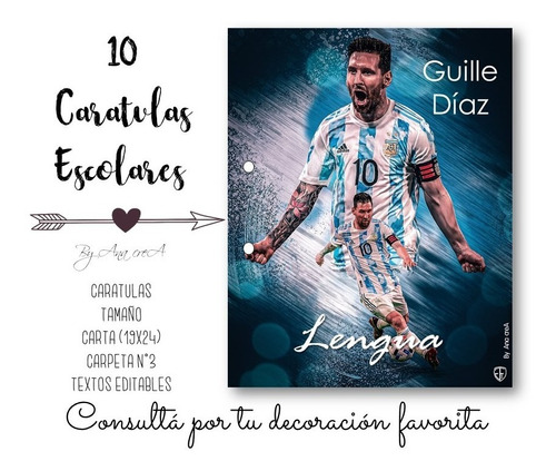 Caratulas Imprimibles T. Carta / N°3 Messi #1 Tex. Editables