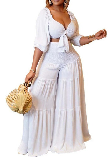 Conjunto De Pantalones De Cintura Alta De Pierna Ancha Con P