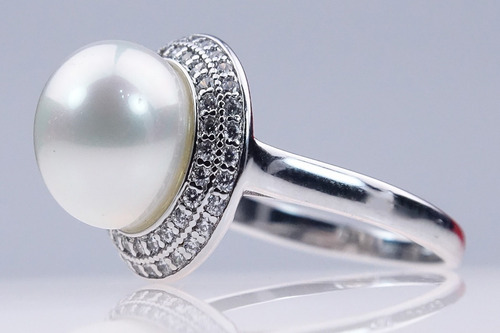 Imagen 3 de 9 de Anillos Compromiso Oro 18k Perla Cultivada Elegante Joyeria
