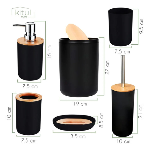 Accesorios De Baño Set 6 Piezas Elegantes Minimalistas Modernas Negro