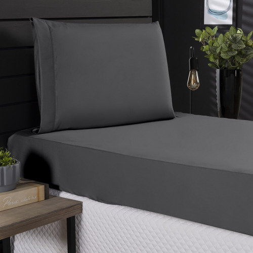 Jogo Roupa Cama Lençol Solteiro 400 Fios 2 Peças Barra Hotel Cor Chumbo Desenho do tecido Liso