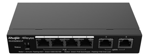 Ruijie Reyee Rg-es206gc-p Switch Poe 6 Puertos 2 Uplink Giga