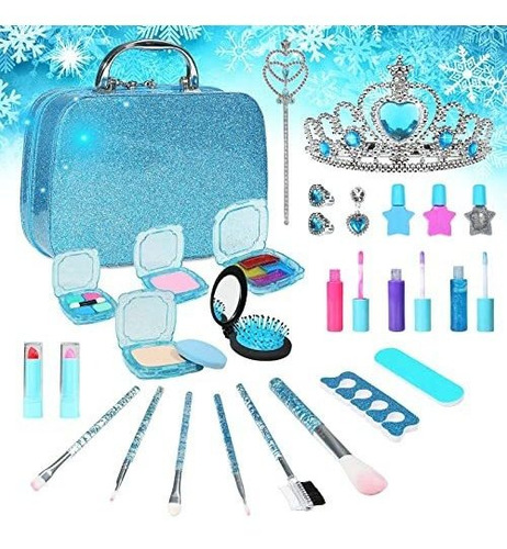 Juego De Maquillaje Real Para Niñas Lavable Color Azul