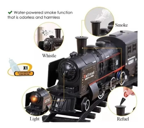 Ferrorama Trem Eletrico Luz Som Vapor Real 17 Peças Railroad