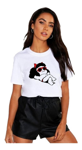 Polera Dama Estampada 100%algodon Diseño Mafalda Acostada