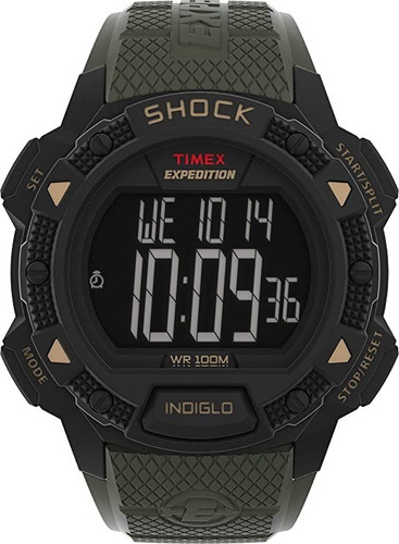 Reloj Hombre Timex Expedition Shock, Luz, 45 Mm Tw4b234009j Color de la correa Verde Color del bisel Negro Color del fondo Negro