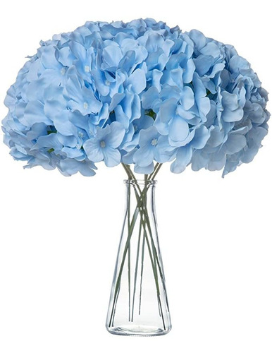 Azul Cielo Hortensia Seda Flores Falsas Cabezas Con Tallos,