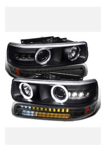 Faro Chev Silverado 99-02 F/negro Led Ojo Angel Jgo